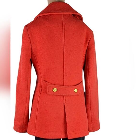 J. Crew Poppy Red Wool Stadium Cloth Nello Gori Double Breasted Pea Coat - Picture 2 of 7